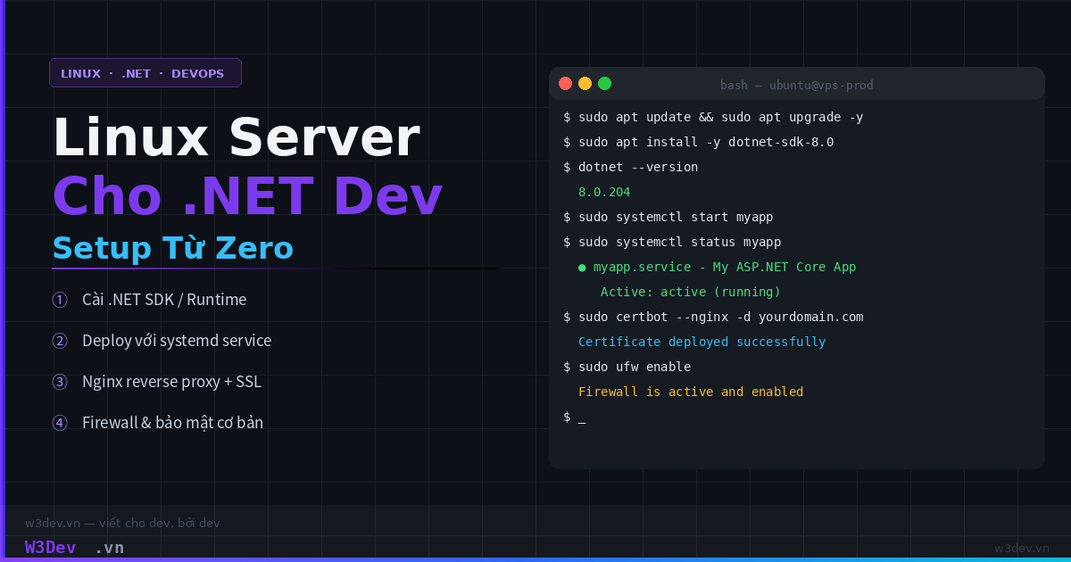 Linux Server Cho .NET Dev: Setup Từ Zero